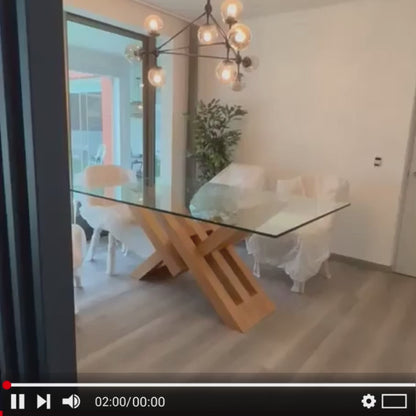 Mesa de Comedor Cadena en Madera Lenga y Vidrio a Medida