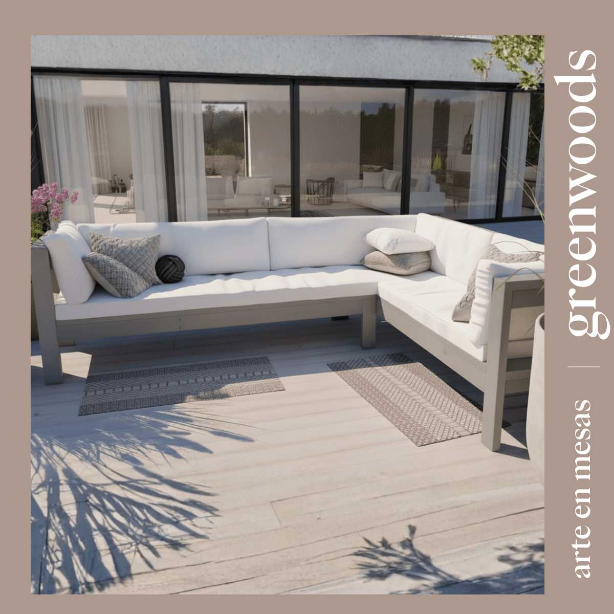 seccional Modelo Marbella con brazos de madera 200 X 250 X 75 - | Greenwoods Chile