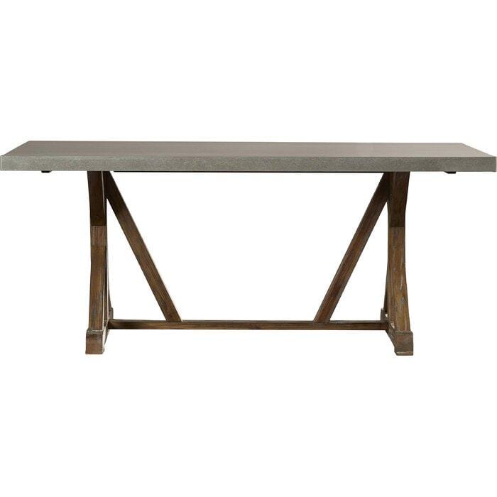 Mesa de comedor Polonia look cemento gris — cubierta lenga maciza y base pilares ensamblados de madera a medida — Greenwoods Chile
