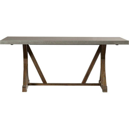 Mesa de comedor Polonia look cemento gris — cubierta lenga maciza y base pilares ensamblados de madera a medida — Greenwoods Chile